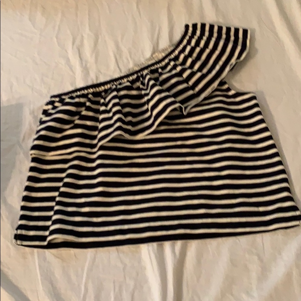 Striped ruffle one shoulder top